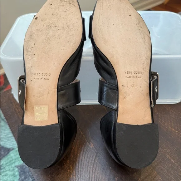 Vero Cuoio Black Leather Pointed Flats with Silver Buckles Made in Italy 9.5 - Picture 5 of 12